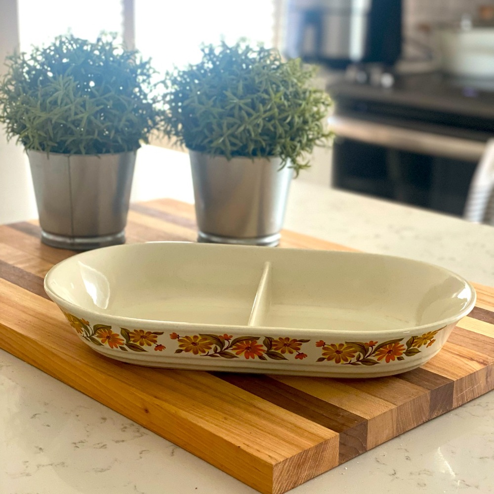 Capri Bake Serve n Store Stoneware Vintage Divided Serving And Baking Dish MCM